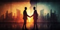 Businessmen making handshake with partner, greeting, dealing, merger and acquisition, business cooperation concept, panoramic