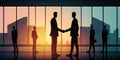 Businessmen making handshake with partner, greeting, dealing, merger and acquisition, business cooperation concept, panoramic