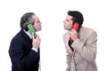 Funny men talking on the phone