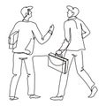 Office workers or colleagues, businessmen with briefcase isolated outline drawing