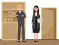 Businessmen office workers man and woman cartoon characters. Employees standing and talking together