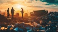 Businessmen or officials hold a meeting at a landfill site.