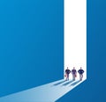 Businessmen at open door. Future path, new journey and successful ideas. Business unknown opportunities vector concept Royalty Free Stock Photo