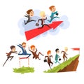 Businessmen overcoming obstacles together to achieving the goals, teamwork, business, career development concept vector