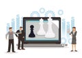 Businessmen planning and moving with chess figure strategy play online