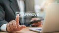 Businessmen point to tick correct sign mark in checkbox for approve quality document and project control. Excellence in document