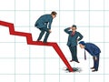 Businessmen and the problem of bankruptcy. The chart goes down and broke the floor Royalty Free Stock Photo