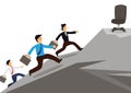 Businessmen racing uphill to seize an empty chair, competition to get a high positon