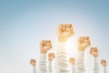 Businessmen raised their hands to win the celebration of the organization. Royalty Free Stock Photo