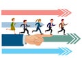 Businessmen run ahead, governed by a .business team and a leadership concept. Flat style cartoon illustration vector Royalty Free Stock Photo