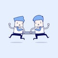 Businessmen are running to the opposite direction from each other. Cartoon character thin line style vector.