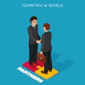 Businessmen shake hands isometric illustration, business concept agreement and cooperation