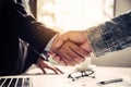 Businessmen shake hands with successful partners and congratulate Royalty Free Stock Photo