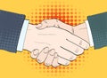 Businessmen shake hands vector illustration in retro pop art sty Royalty Free Stock Photo