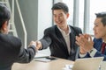 Businessmen shaking hands agreement to work together after business meeting at office Royalty Free Stock Photo