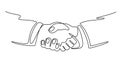 Businessmen shaking hands. Continuous line drawing business people meeting handshake, partner collaboration, partnership Royalty Free Stock Photo