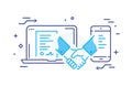 Businessmen shaking hands. contract online signature. Cooperation interaction. Success Cooperation. Line icon