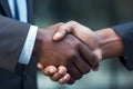 Men in suits make an agreement. Businessmen shaking hands with each other. Concept: conclusion of a deal, investment agreement. Royalty Free Stock Photo