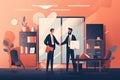 Businessmen shaking hands in modern office interior. Vector illustration in flat style, Illustration of Two Businessmen Shaking Royalty Free Stock Photo