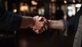 Businessmen shaking hands in successful agreement, teamwork and cooperation generated by AI