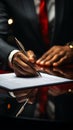 Businessmen sign confirming formal contract, embodying business agreement