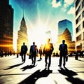 Businessmen silhouettes in downtown