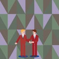 Businessmen Smiling, Standing and Handshaking. Two Men in Suit Greeting Each Other in Hand Holding Gesture. Creative Royalty Free Stock Photo