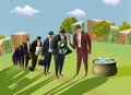 Businessmen stand in a queue for money. Royalty Free Stock Photo
