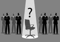 Businessmen standing with spotlighted empty chair in the middle