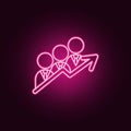 businessmen with team of working people chart arrow up neon icon. Elements of Team work set. Simple icon for websites, web design