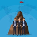 Businessmen teamwork mountain with flag success start up business Royalty Free Stock Photo