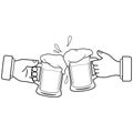 Businessmen toasting with beer. Vector black and white coloring page