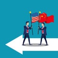 Businessmen with united states american and china flag