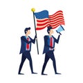 Businessmen with united states american flag and megaphone