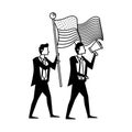 Businessmen with united states american flag and megaphone