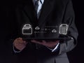 Businessmen use digital tablets to transfer send and receiver or backup company data files via the internet server network. Royalty Free Stock Photo