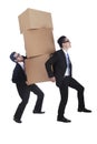 Businessmen walking up with boxes