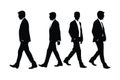 Businessmen wearing suits and walking in different positions. Modern businessmen and employees with anonymous faces. Male model