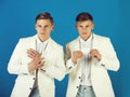 Businessmen wearing white jackets