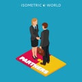 Businessmen and woman handshake isometric illustration, business concept agreement and cooperation