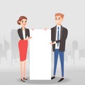 Businessmen and women holding blank or empty sign banner vector illustration. Job applicant business concept, employee