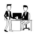 Businessmens talking at office in black and white