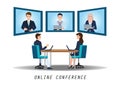 Businesspeople attending video conference on desk in office. Royalty Free Stock Photo