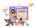 businesspeople completing to-do list in computer app with ai multitasking helper bot personal assistant support for