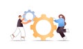 businesspeople couple holding cog wheel professional teamwork process cooperation concept