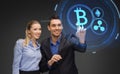 Businesspeople with cryptocurrency holograms