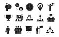 Businesspeople financial money business management developing successful icons set line style