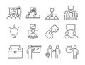 Businesspeople financial money business management developing successful icons set line style