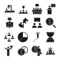 Businesspeople financial money business management developing successful icons set line style