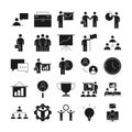 Businesspeople financial money business management developing successful icons set line style